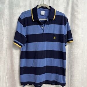 Brooks Brothers Performance Rugby Polo Blue & Navy Wide Stripe Shirt‎ Large